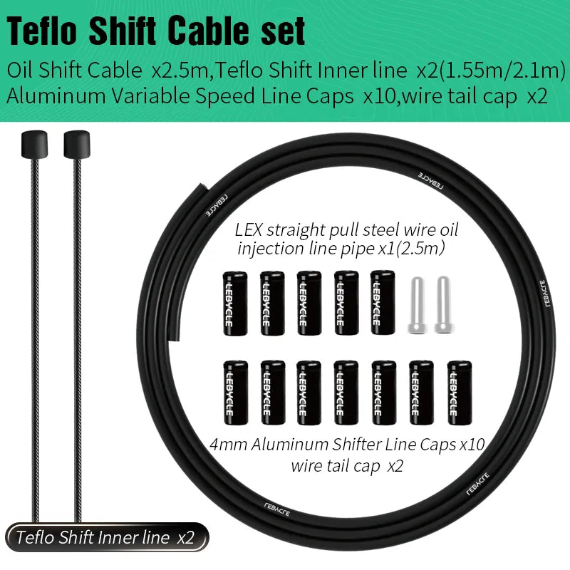 Lebycle MTB Road Bike 2pc Brake Line 1.7m Derailleur Shift Inner Wire 1.55/2.1m Brake Hose 2.5m Teflon Coated Bicycle Cable-WAYBIKER