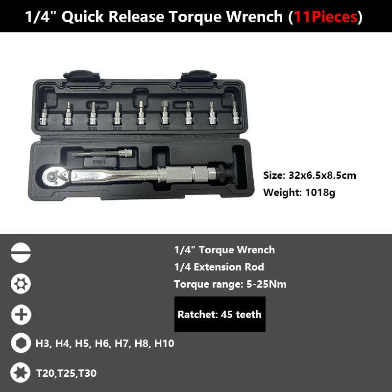1/4'' Drive 2-24N.m Precise Double Scale Torque Wrench Set MTB Bike Socket Spanner Bicycle Motorcycle Ratchet Repair Toolbox Kit