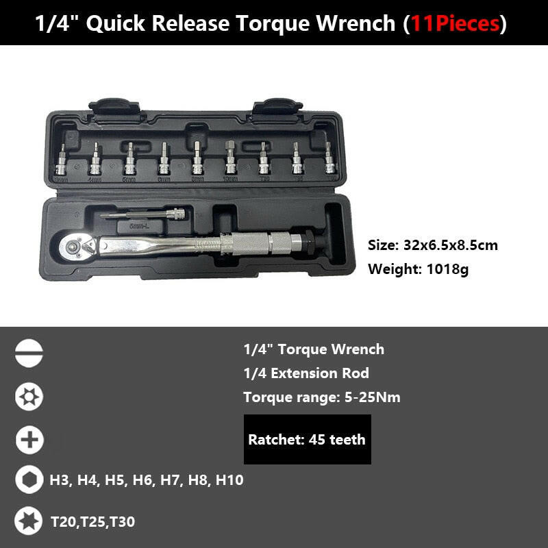 1/4'' Drive 2-24N.m Precise Double Scale Torque Wrench Set MTB Bike Socket Spanner Bicycle Motorcycle Ratchet Repair Toolbox Kit-WAYBIKER