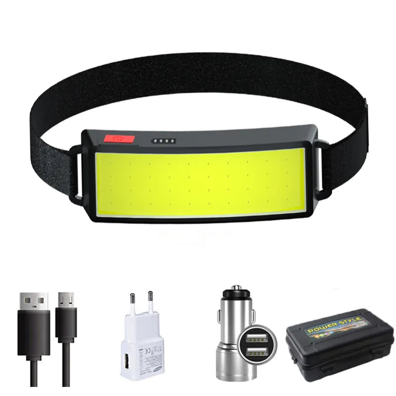 New Upgrade Portable LED Head Lamp Built-in 1200mah Battery COB Headlight USB-C Rechargeable Waterproof Torch Camping Flashlight-WAYBIKER