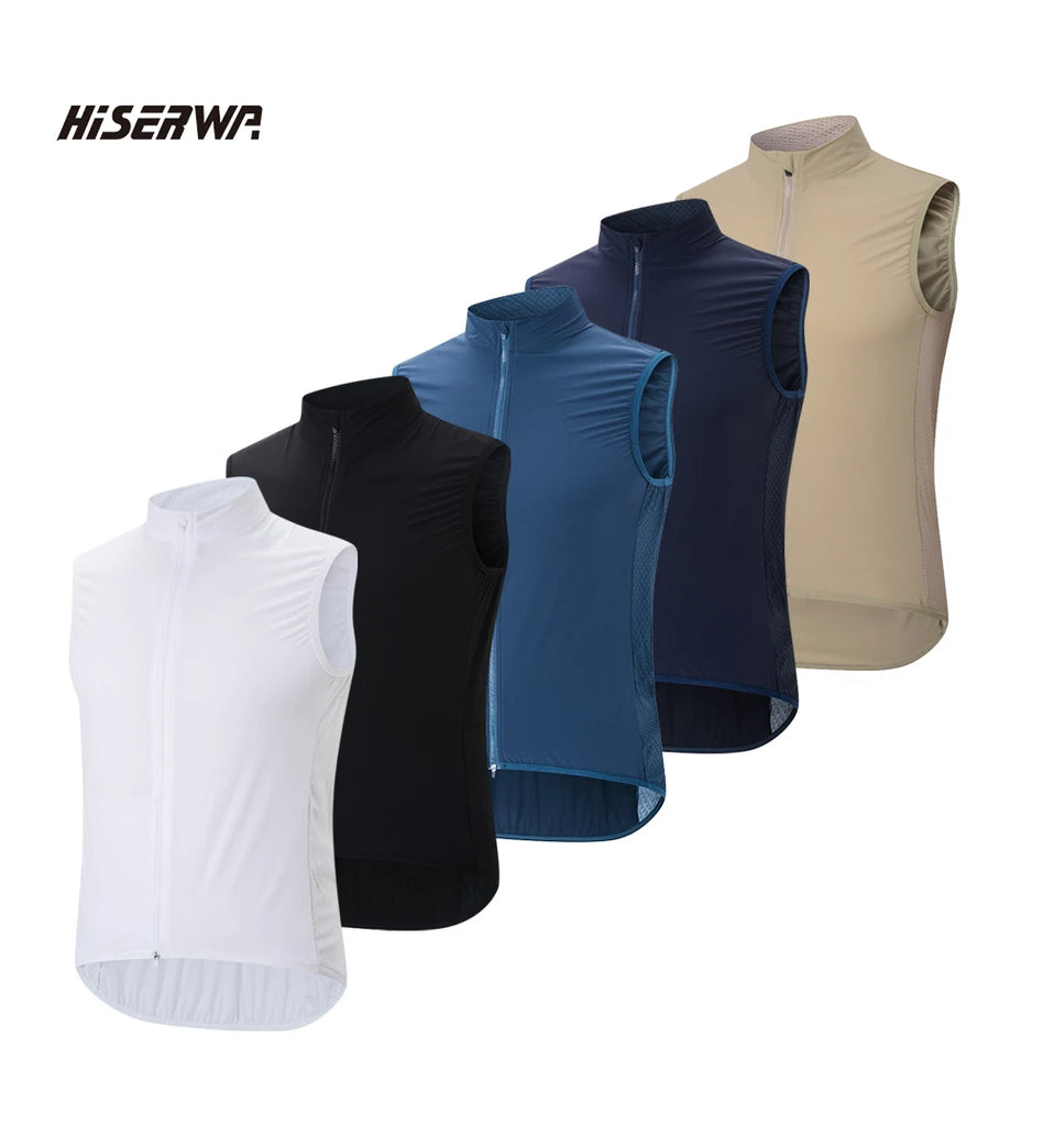 HISERWA Cycling Vest Windproof Sleeveless Bicycle Gilet Lightweight Outdoor Breathable Windwater MTB Road Vest Cycling Clothing