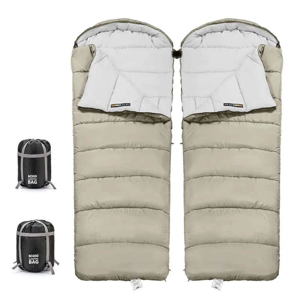 Double Persons Sleeping Bags For Adults Cold Weather 12°C- -18°C Cold-Resistant With Hooded Anti-splashing For Camping-WAYBIKER