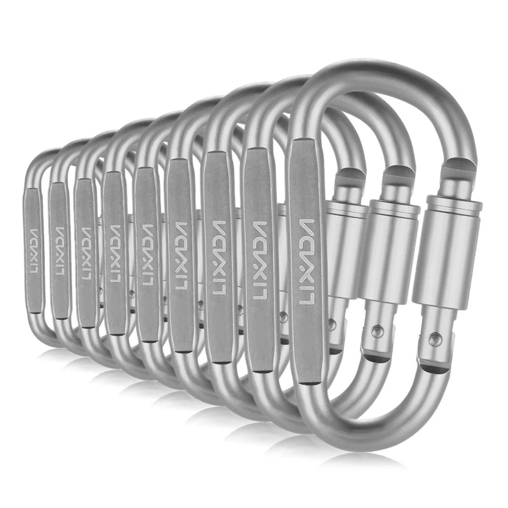 Lixada 9pcs Aluminum Alloy D-ring Carabiner Clip Set Screw Lock Hanging Hook Buckle Keychain Cable Wire Ring Climbing Equipment-WAYBIKER