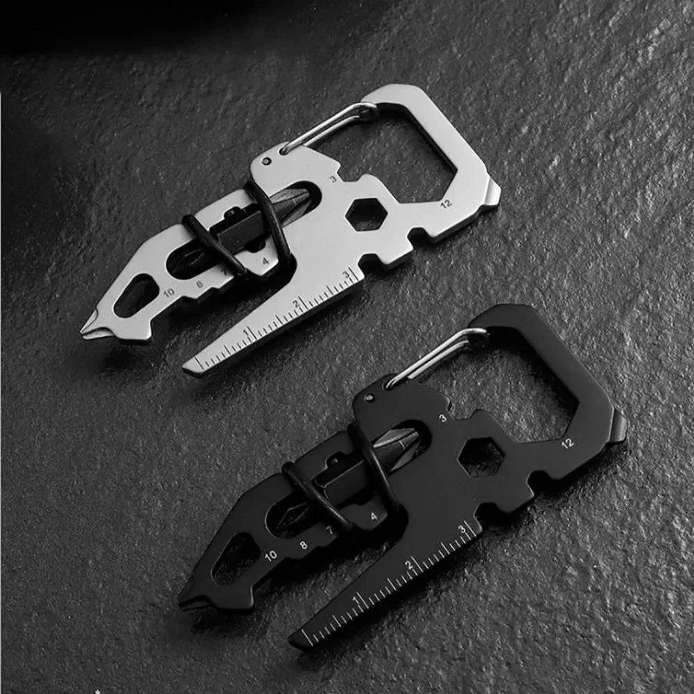 Stainless Steel Outdoor Tools Carabiner Clip Bottle Opener Keychain Ring Multifunction Card Tool Camping Climbing Accessories-WAYBIKER