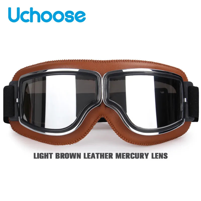 Windproof Bicycles Helmet Glasses Leather Safety Protective Anti-glare Motocross Cross-country Steampunk Glasses Easy To Carry-WAYBIKER