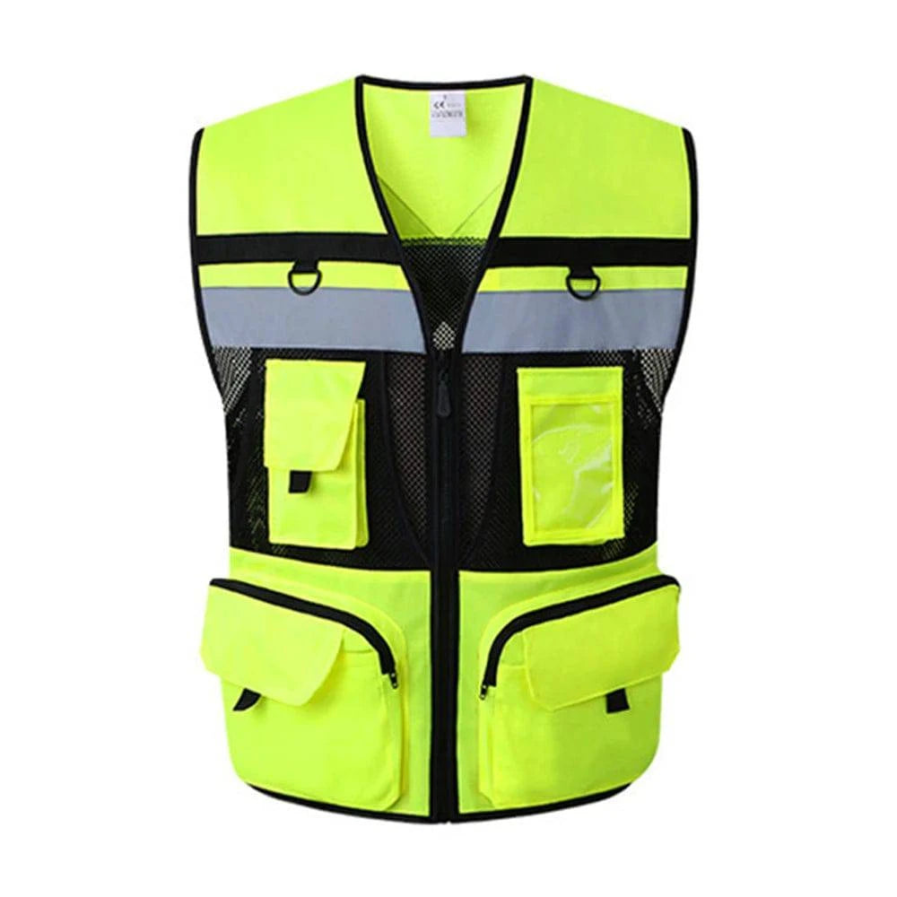 Safety Vest with Pockets High Visibility Reflective Strap Zip Front Breathable Construction Traffic Vest for Men Women-WAYBIKER