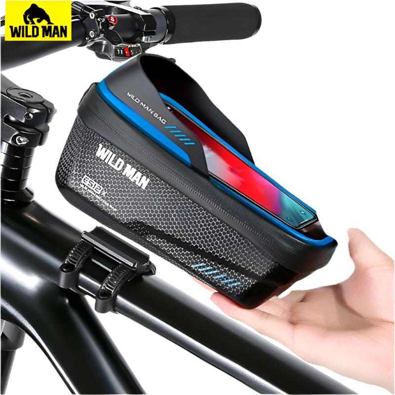 Wild Man Bicycle Bag Front Frame 1L Waterproof Cycling Front Tube Bag Phone Case Holder 6.8 Inch Touchscreen Bike Stem Bag-WAYBIKER