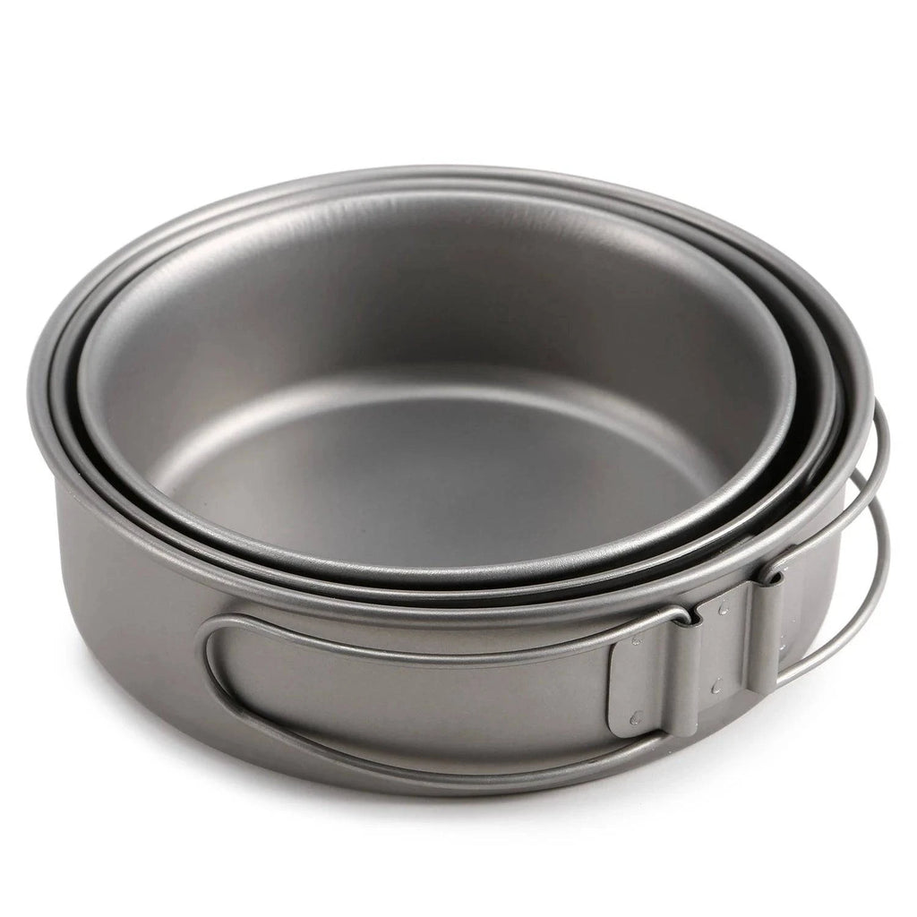 Ultralight Ti Campng Bowls Set Otudoor Dinner Bowl Pan with Foldable Handles for Camping Hiking Picnic-WAYBIKER