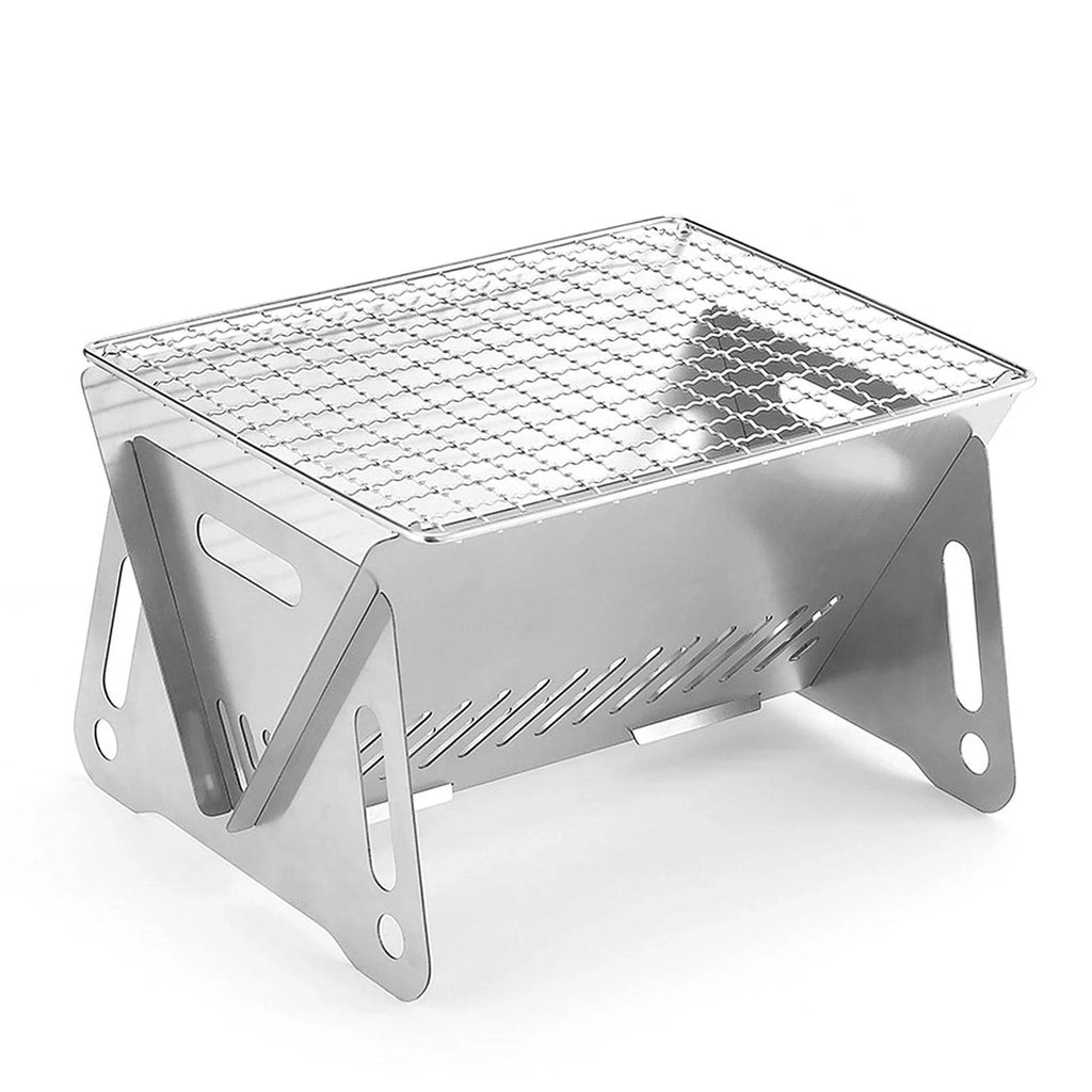Camping Wood Burning Stove with Grill Plate Outdoor Portable Folding Stainless Steel Backpacking Cooking Stove-WAYBIKER