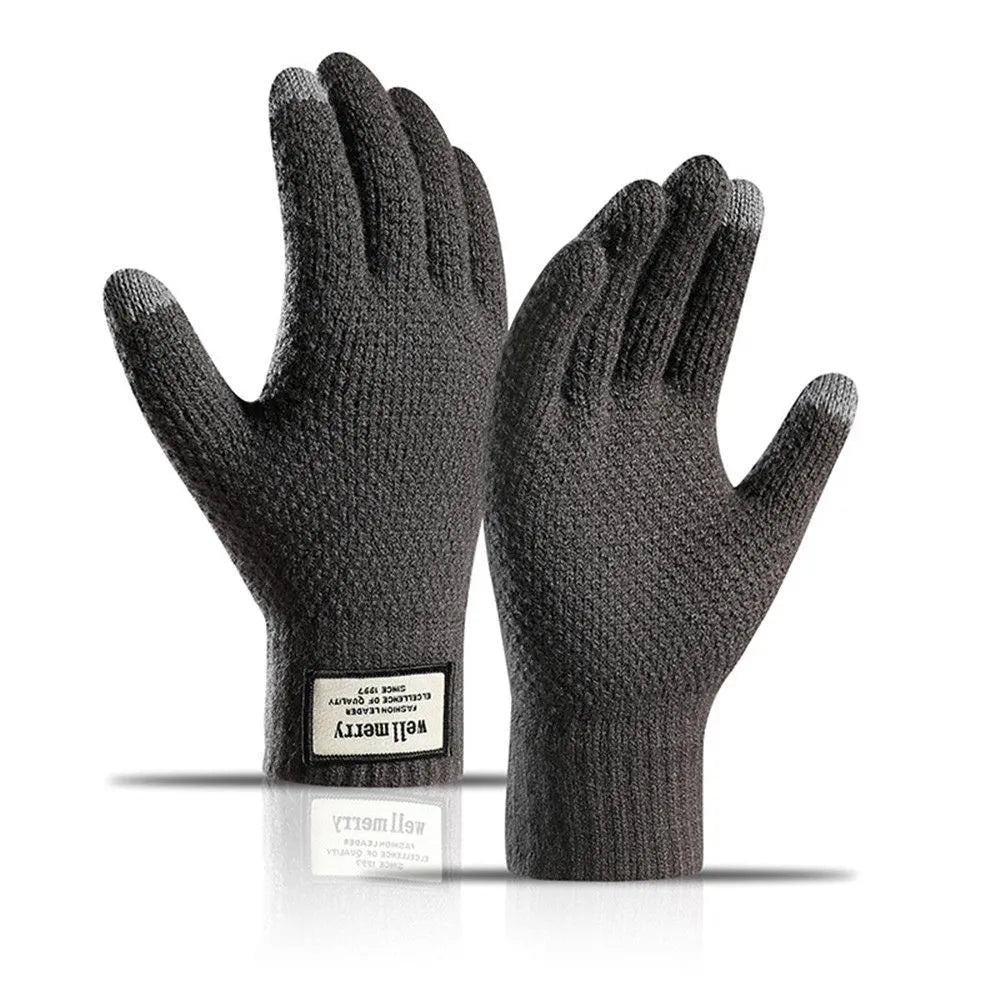 Winter Men Knitted Gloves Touch Screen Cycling Mittens Thicken Warm Wool Cashmere Solid Business Gloves Autumn Winter-WAYBIKER