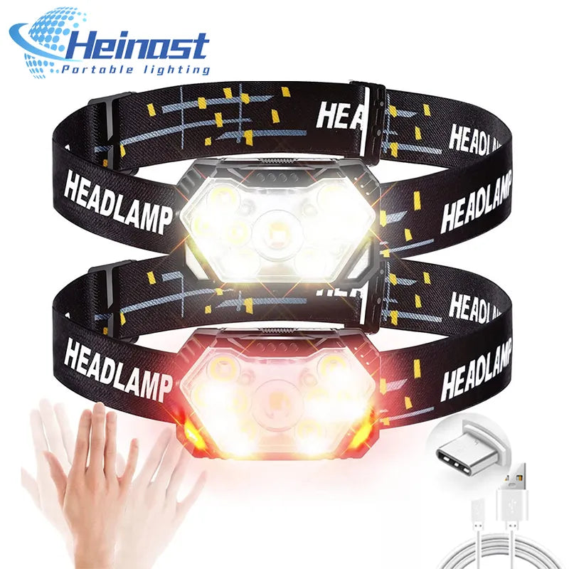 6 Modes Powerful Sensor Headlamp 9 Led Portable Headlight Rechageable Head Lighting Camping Lantern Outdoor Fishing Waterproof-WAYBIKER
