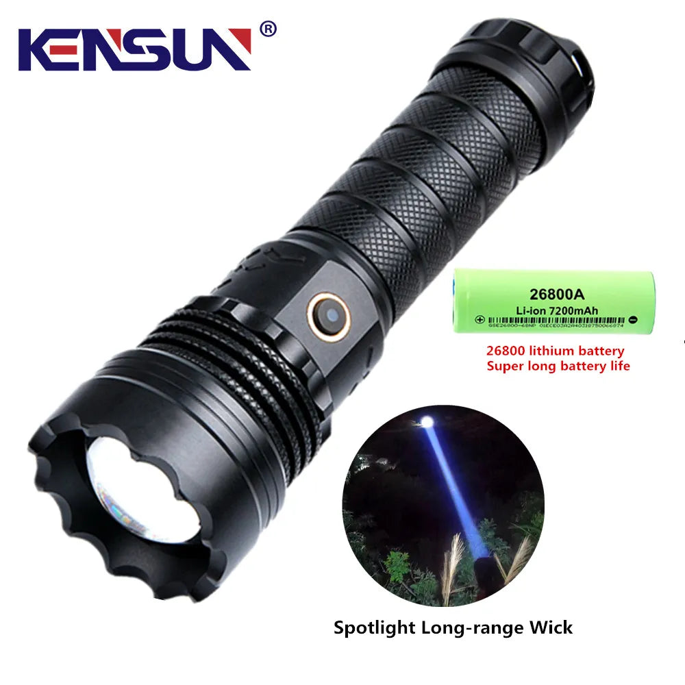 High Power Strong Light Long Range LED Flashlight USB Charging 26800 Lithium Battery Outdoor Telescopic Zoom Long-range Torch-WAYBIKER