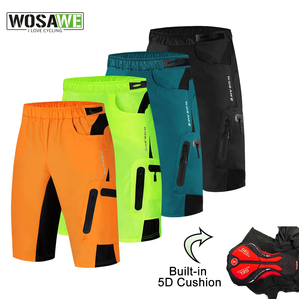 WOSAWE Men's Cycling Shorts Mountain Bike Shockproof 5D Padded Shorts Lightweight Loose Fit MTB Cycling Shorts Riding Trousers-WAYBIKER