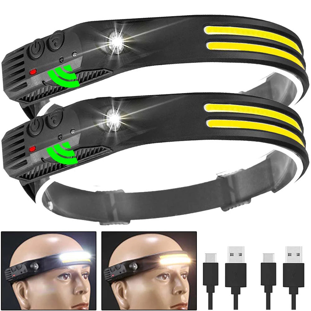 LED Headlamp Rechargeable Bright Headlamp Flashlight Motion Sensor Spotlight Lightweight Head Lamp for Camping, Running, Hiking-WAYBIKER
