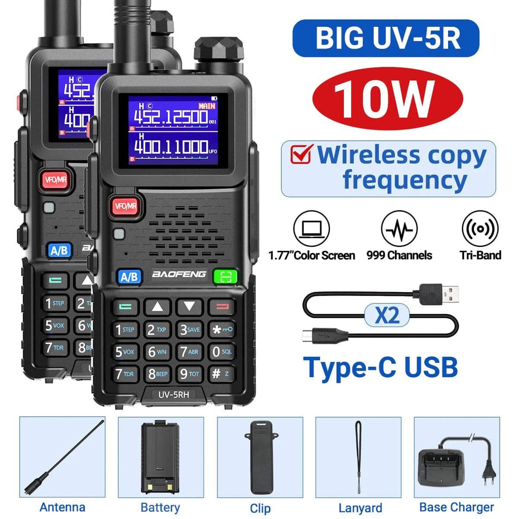 2PCS Baofeng UV-5RH Pro Max 15W Air Band Walkie Talkie Wirless Copy Frequency 999CH Type-C NOAA Long Range UV-5R K5 Ham Radio