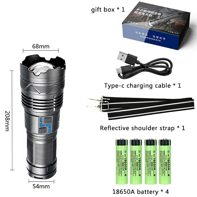 Powerful 100W LED Flashlight USB Rechargeable Zoomable lamp Torch With Built in battery 10000Mah Emergency lantern Outdoor-WAYBIKER
