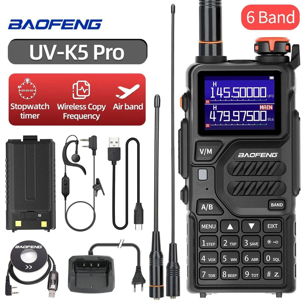 Baofeng UV-K5 Pro Air Band Walkie Talkie 12W Wireless Copy Frequency Type-C DTMF Long Range Ham Two Way Radio for Camping-WAYBIKER
