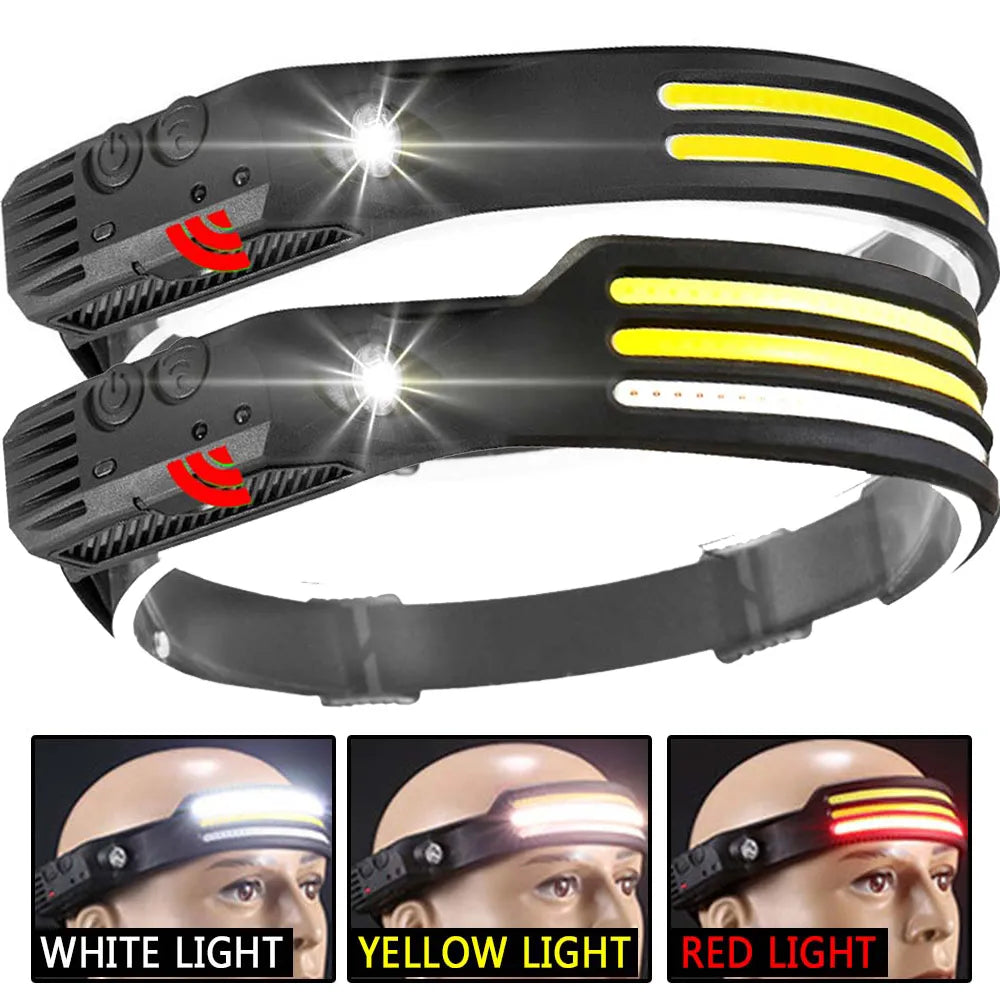 LED Headlamp Rechargeable Bright Headlamp Flashlight Motion Sensor Spotlight Lightweight Head Lamp for Camping, Running, Hiking-WAYBIKER