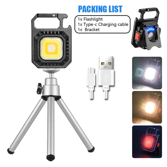 Multifunctional Mini Portable Keychain Flashlight Waterproof USB Rechargeable Emergency Work Light Outdoor Camping Torch-WAYBIKER
