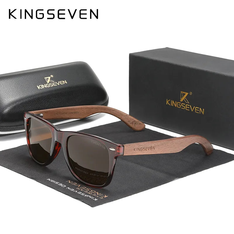 KINGSEVEN New Black Walnut Sunglasses Wood Polarized Sunglasses Men's Glasses Handmade UV400 Protection Eyewear-WAYBIKER