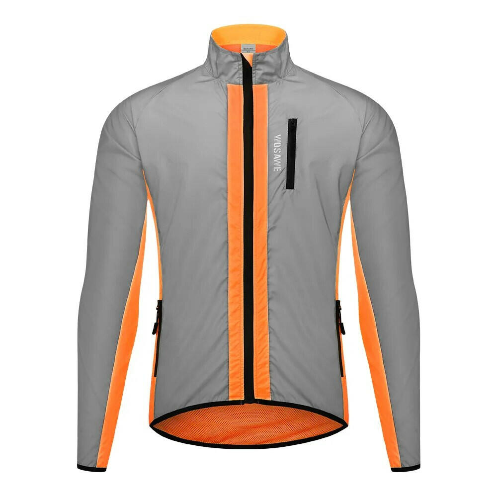 WOSAWE High Visibility Cycling Jacket Windproof Night Glowing Running Waterproof Reflective Bike Jacket Men Winter Windbreaker-WAYBIKER