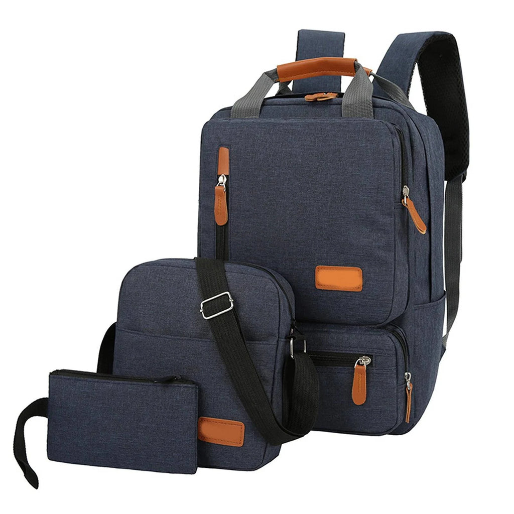 3pcs Backpack Set Women Men Laptop Backpack Shoulder Bag Small Pocket for Travel School Business Work College Fits Up to 14.5in-WAYBIKER