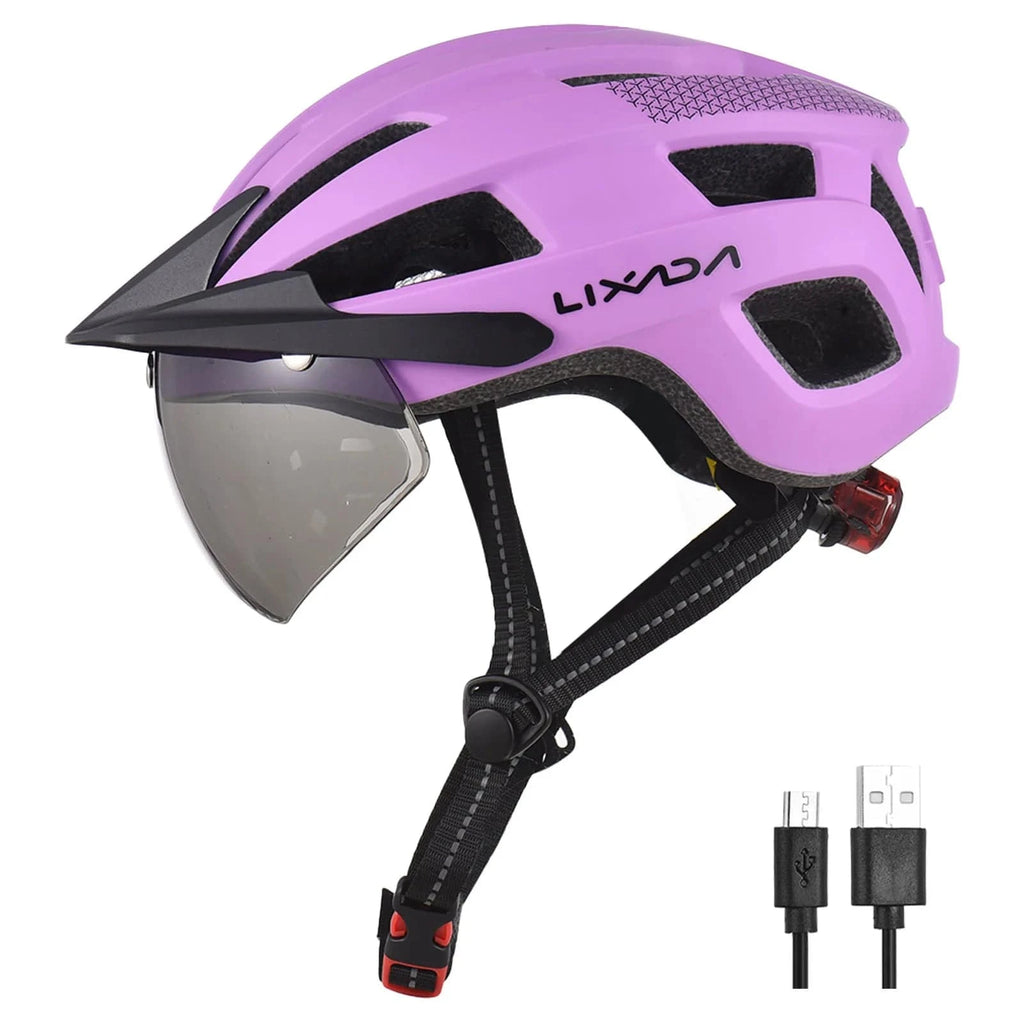 MT Bike Helmet with Windshield Sun Visor & Rechargeable Tail Light  Adjustable Bicycle Helmet for Safety and Protection-WAYBIKER