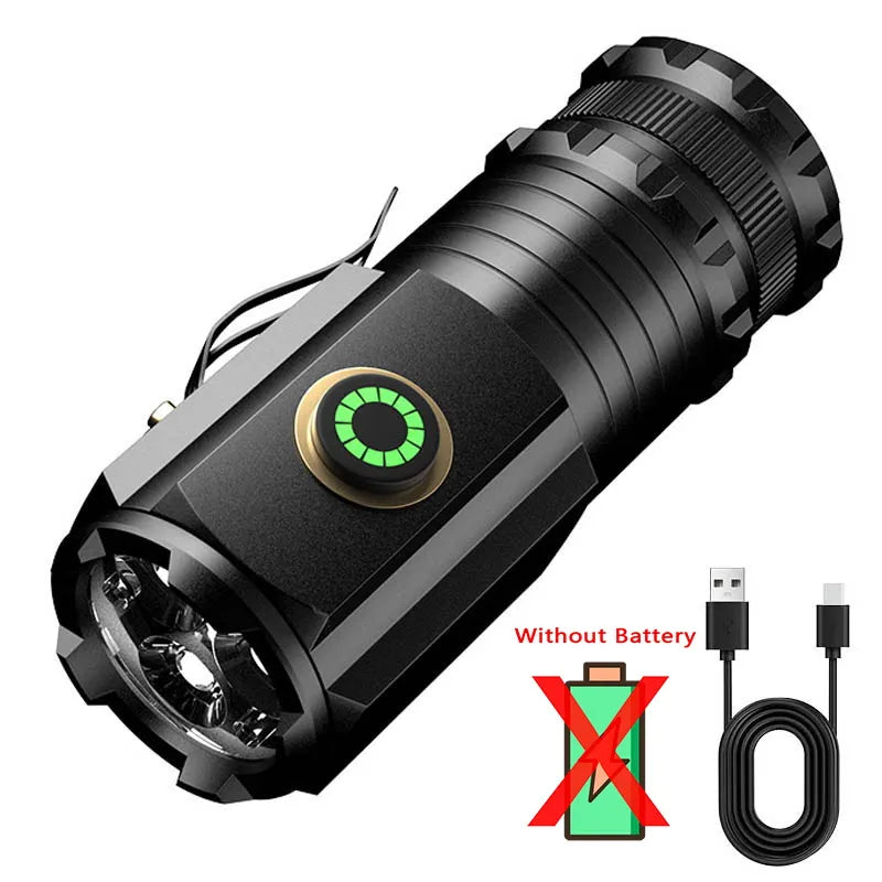 Mini LED Flashlight 3LED Ultra Strong Light Flash Light Portable USB Rechargeable Built-in Battery with Pen Clip and Tail Magnet-WAYBIKER