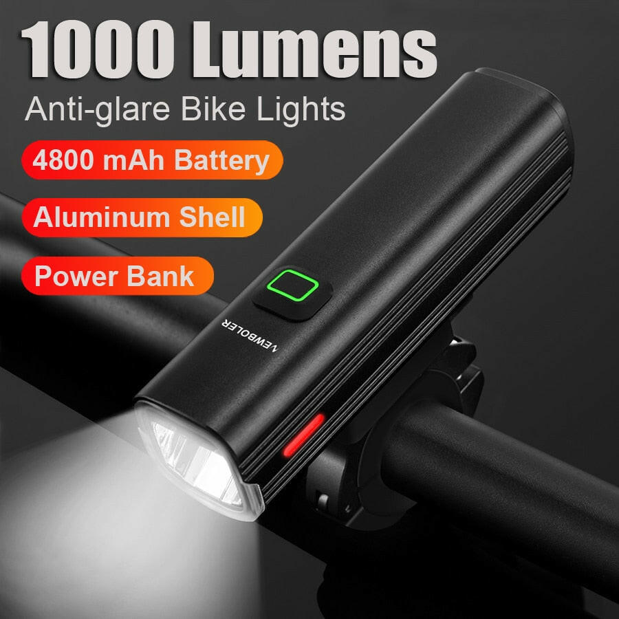 NEWBOLER Bicycle Light Front 1000Lumen Bike Light 4800mAh  Waterproof Flashlight USB Charging MTB Road Cycling Lamp Accessories-WAYBIKER