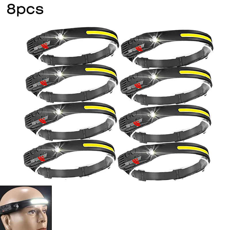 COB LED Induction Riding Headlamp 1200mAh USB Rechargeable Hunting Soft and not Strangling Flashlight Work Light 6 Modes Torch-WAYBIKER