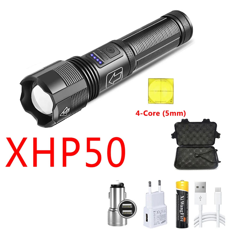 Portable 4 Core Led Flashlight Aluminum Alloy XHP70.2  XHP50.2 Usb Rechargeable Zoomable Lantern 18650 AAA Battery Hunting Torch-WAYBIKER