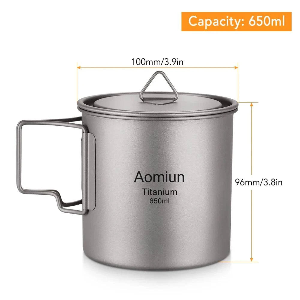 Ultralight Titanium Cup Outdoor Portable Cup Set Water Cups Mug with Foldable Handle Tableware for Hiking Camping Equipment-WAYBIKER