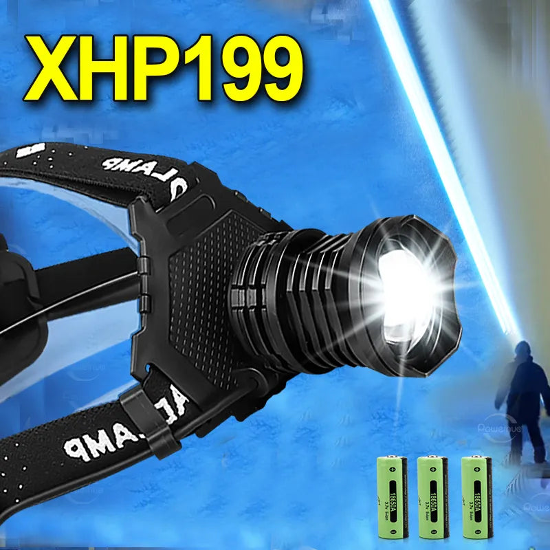 Upgraded Powerful Headlamp XHP199 Fishing Headlight Head Flashlight USB Rechargeable Head Torch Head Lantern 18650 Battery