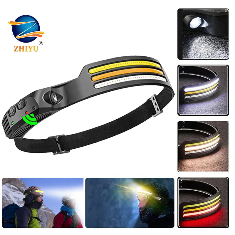 Sensor Headlamp COB LED Headlight with Built-in Battery Flashlight USB Rechargeable Torch Head Light for Fishing Running-WAYBIKER
