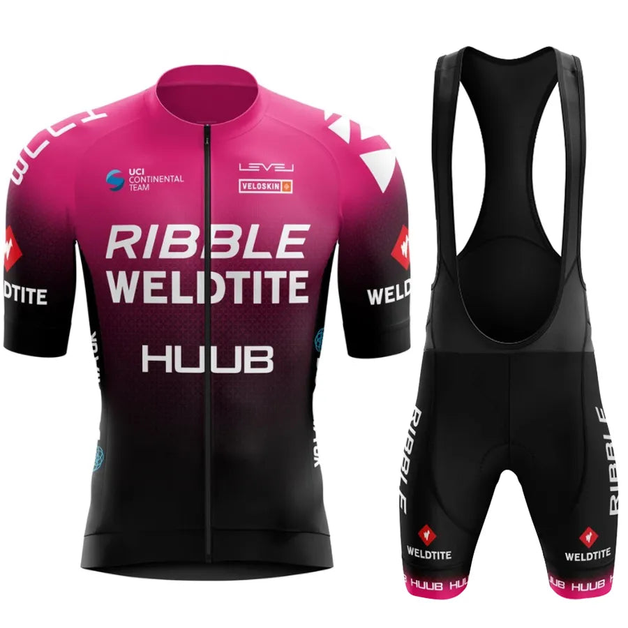 HUUB Team Cycling Jersey+Bib shorts Set 2023 Mens Mountain Bicycle Clothing Short Sleeve Suit Sports MTB Bike Training Uniform