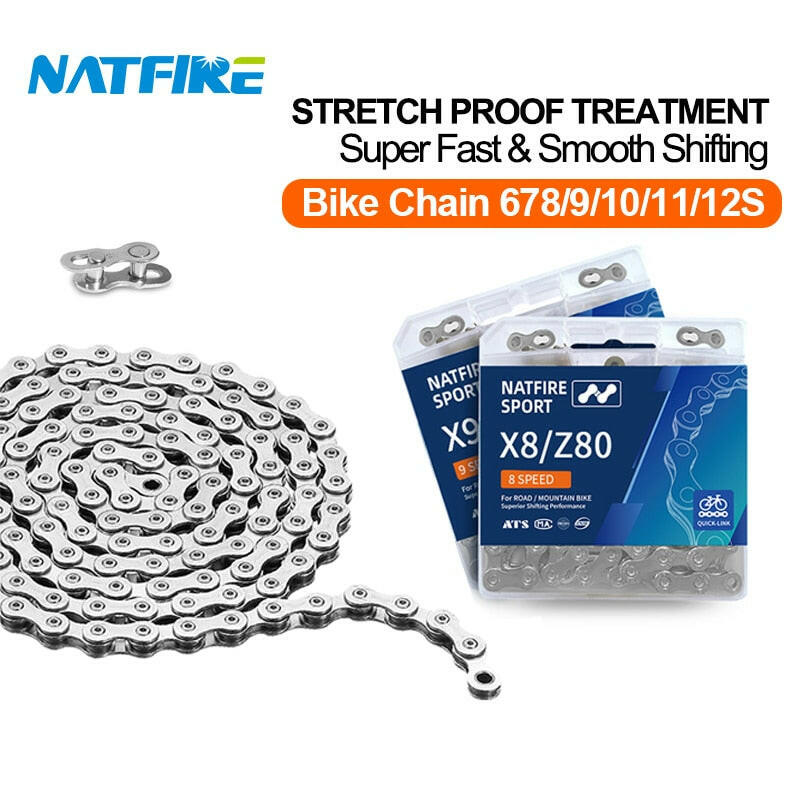 NATFIRE Bike Chain 6 7 8 9 10 11 12 Speed Velocidade Electroplated Silver Bicycle Chain Mountain Road MTB Chains Part 116 Links
