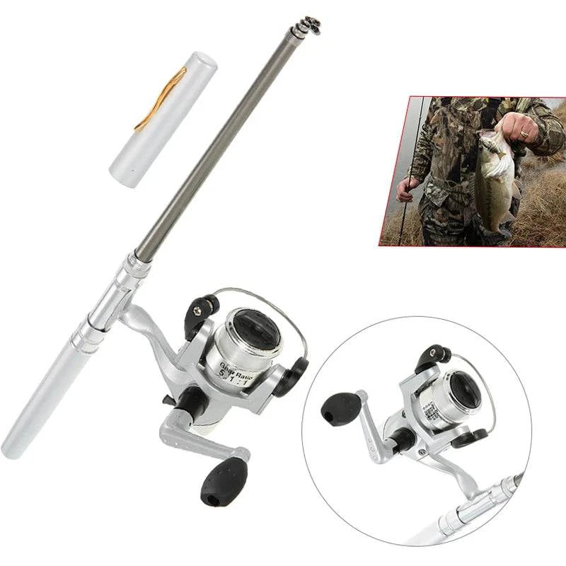 Mini Fishing Rod Reel Combo Fibre Glass Aluminum Alloy Pocket Pen Fishing Rod Pole 5.1:1 Speed Ratio Fishing Reel Fishing Tackle-WAYBIKER