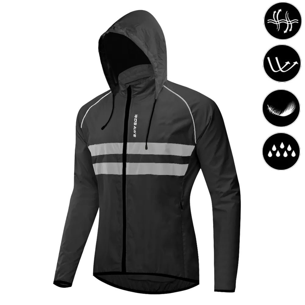 WOSAWE Ultralight Men's Cycling Windbreaker Reflective Jacket Windproof Water Resistant MTB Road Bicycle Long Jersey Wind Coat-WAYBIKER