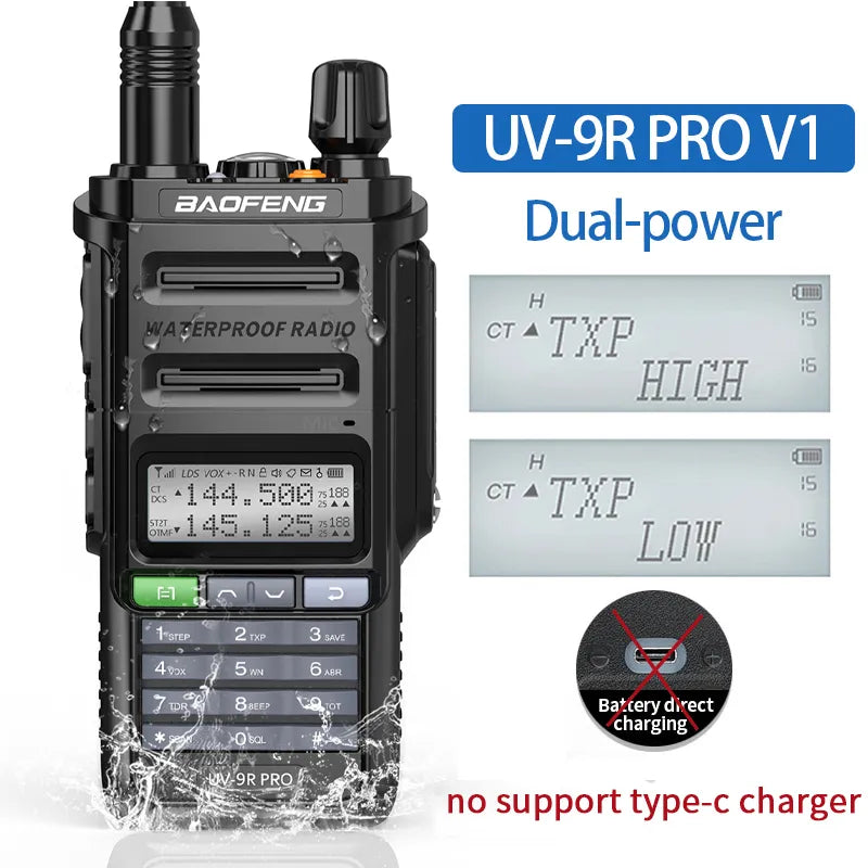 2023 Baofeng UV-9R Pro V1 V2 Waterproof IP68 16KM Walkie Talkie Type-C Charger UHF VHF Long Range UV-5R Upgrade Ham CB Radio-WAYBIKER