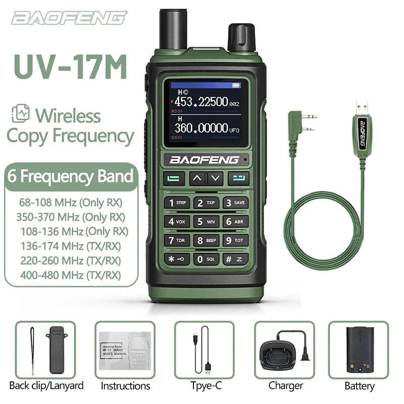 Baofeng UV-17M Full Air Band Walkie Talkie Multi-band Wireless Copy Frequency Type-C Long Range UV 5R 17 Pro Ham Two Way Radio-WAYBIKER