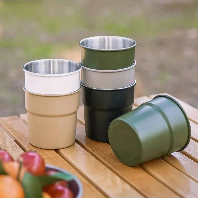 Beer Wine Cups Stackable Camping Cup Drinking Cup Stainless Steel Camping Mug with Storage Bag for Indoor Outdoor Travel-WAYBIKER