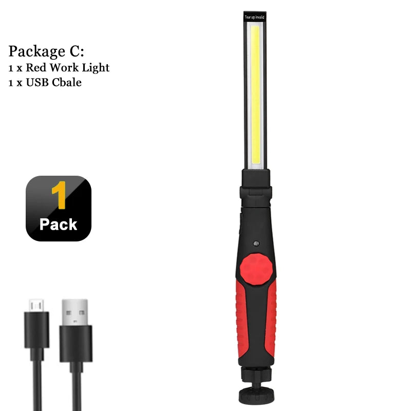 COB LED Work Lights Folding Flashlight with Magnetic Base Rechargeable Strip Lamp Bright Inspection Light for Car Repair-WAYBIKER