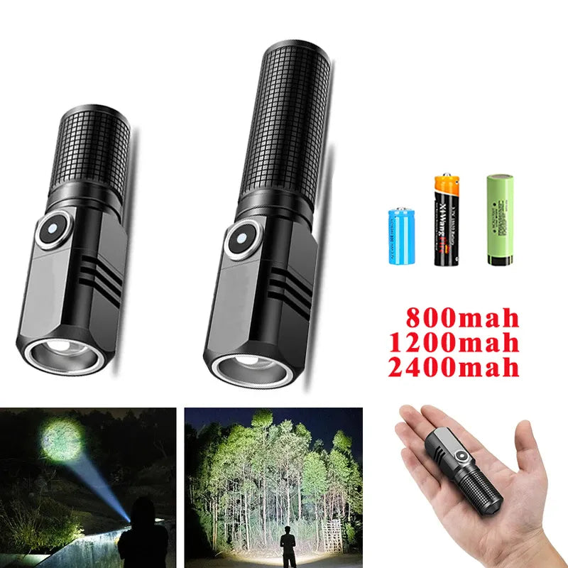 Powerful Mini Portable Alloy Variable-focus LED Flashlight Uses 18650 Battery USB Rechargeable Waterproof Outdoor Camping Torch-WAYBIKER