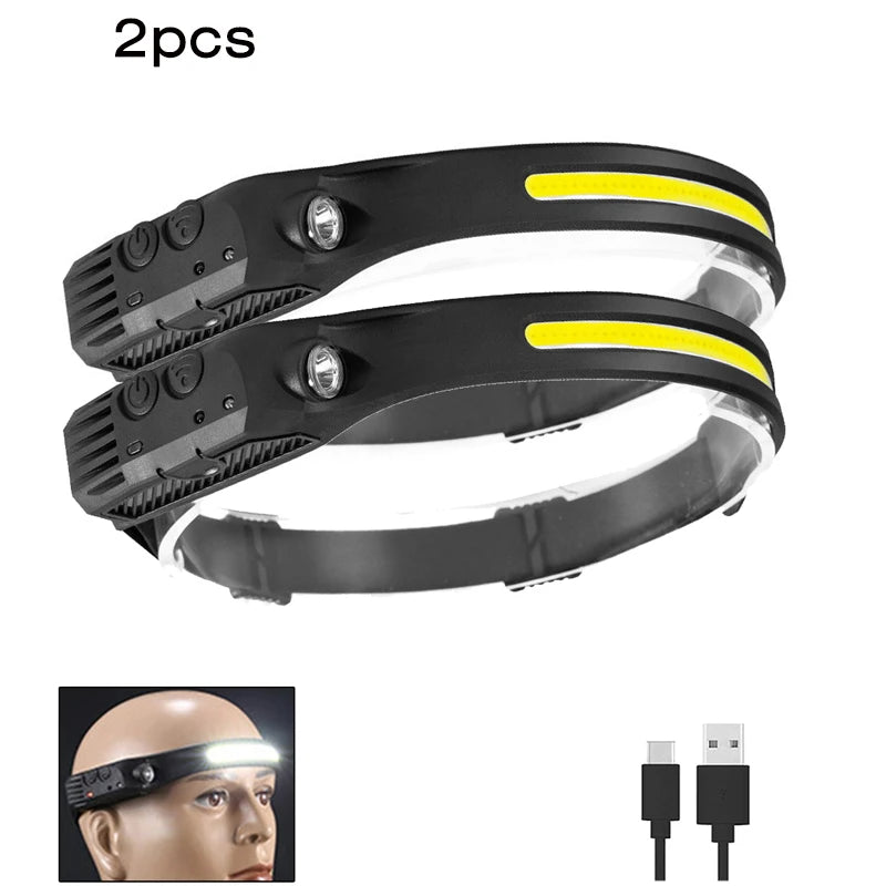 COB LED Induction Riding Headlamp 1200mAh USB Rechargeable Hunting Soft and not Strangling Flashlight Work Light 6 Modes Torch-WAYBIKER