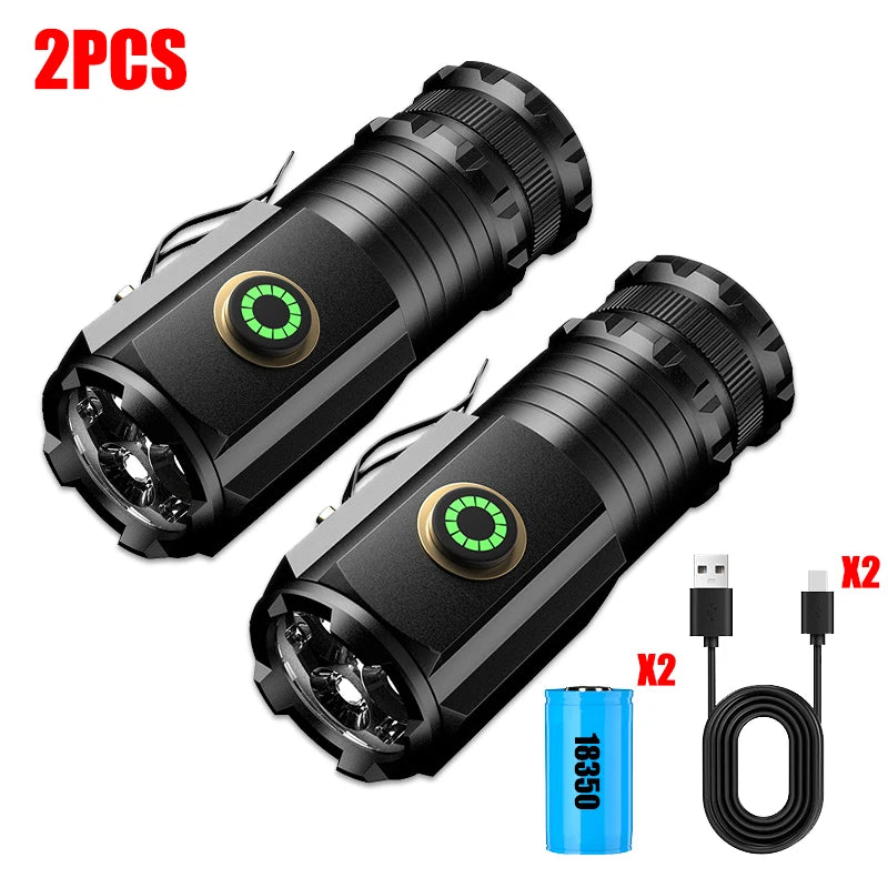 P35 2000LM Powerful LED Flashlight Mini EDC High Power Tactical Torch 5 Modes USB Rechargeable Camping Lantern Use 18350 Battery-WAYBIKER