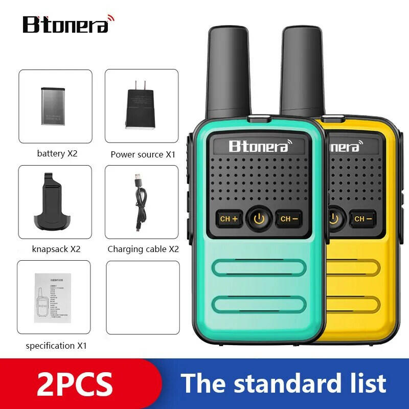 Btoera 2 Pcs Mini Walkie Talkie PMR 446 Portable Two-way Radio Ht PTT Walkie-talkies 5W 16CH UHF 400-470MHz Portable Radio for-WAYBIKER