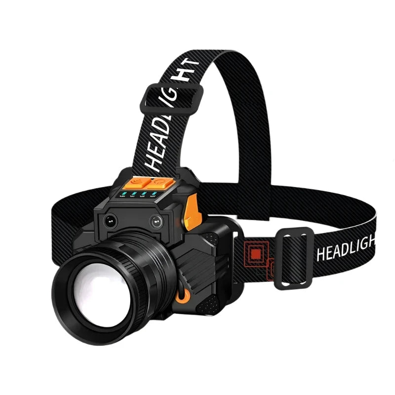 T6 LED Sensor Headlight High Power Rotary Zoom Headlamp Built-in Battery USB Rechargeable Waterproof Outdoor Camping Flashlight-WAYBIKER