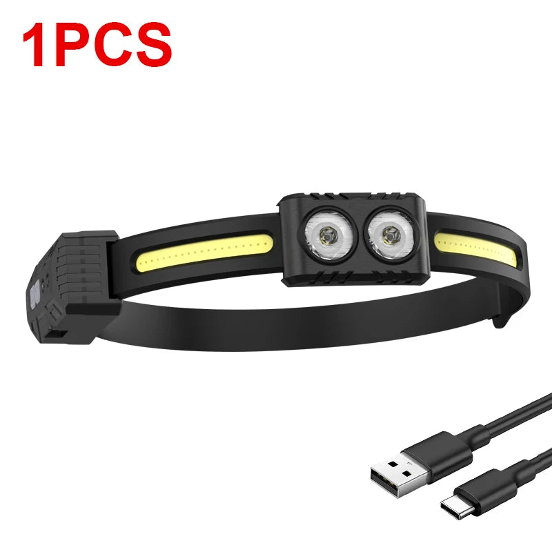USB Rechargeable LED Sensor Headlamp XPE+COB Headlight Led Head Torch Camping Search Light Head Flashlight for Fishing Lantern-WAYBIKER
