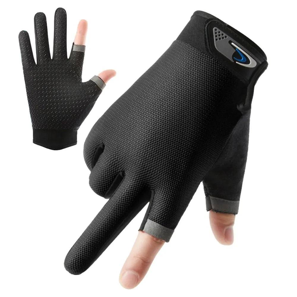 1Pair Men Fishing Gloves Women Two Finger Cut Male Touchscreen Angling Anti-Slip Sun-Proof Breathable Cycling Fitness Gloves-WAYBIKER