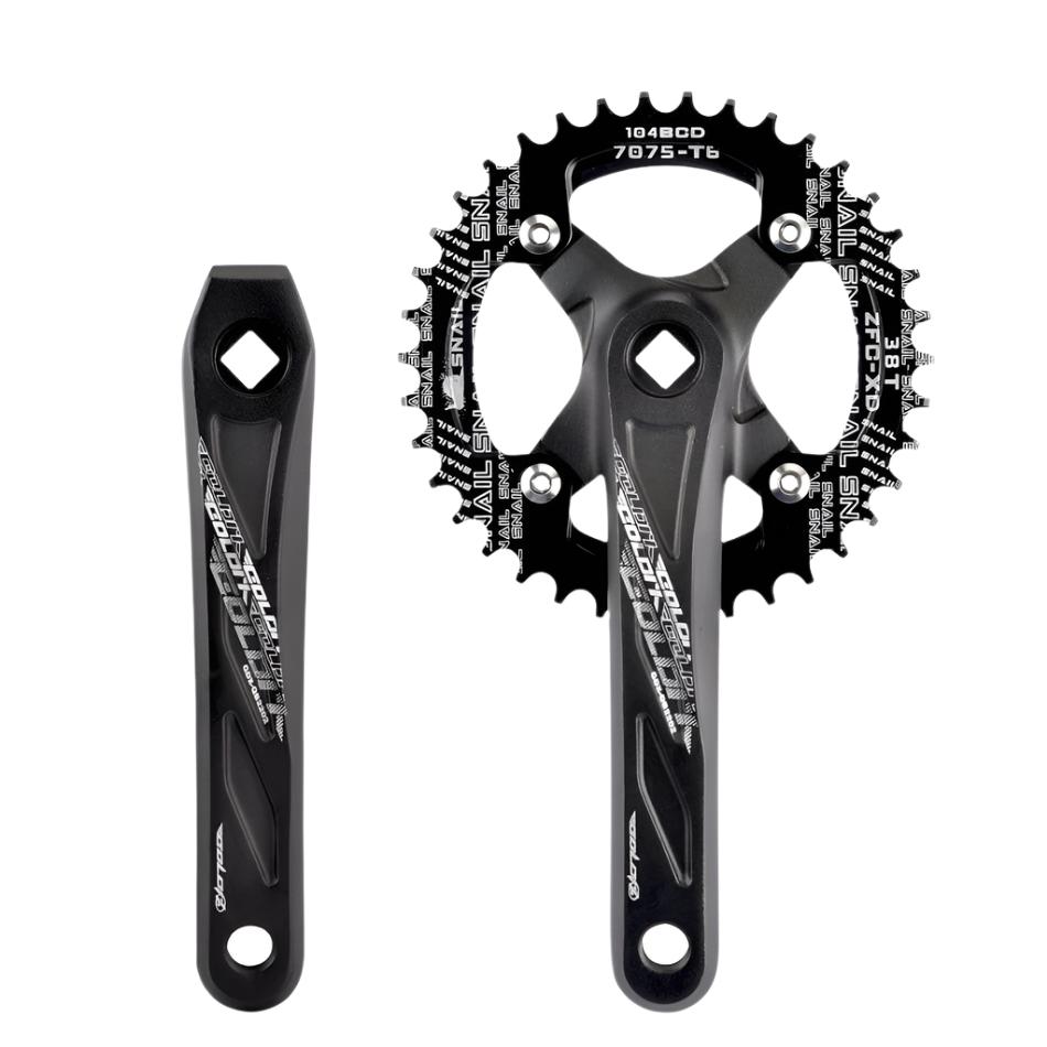 GOLDIX Square Hole Bicycle Crankset Aluminum Alloy MTB Crank 170/175mm Length Narrow Wide Teeth 104BCD 32/34/36/38/40/42T-WAYBIKER